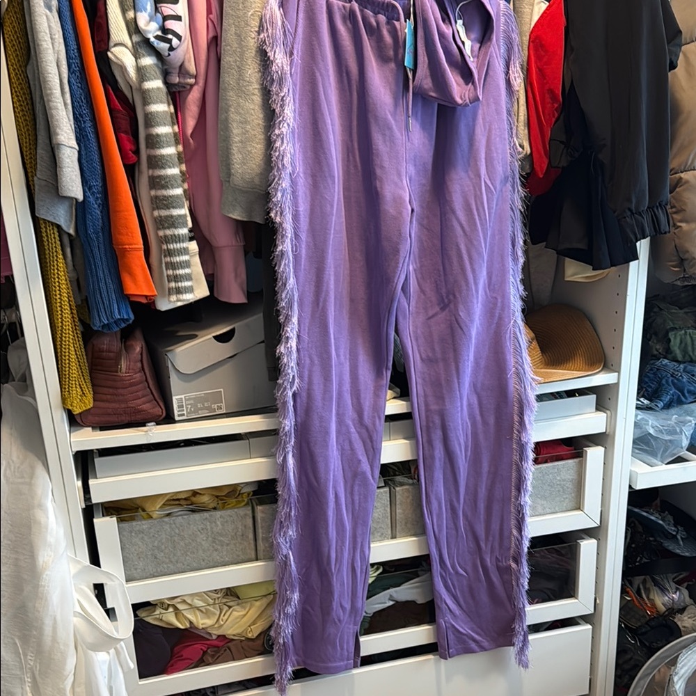 Lavender Fringe Track Pants set